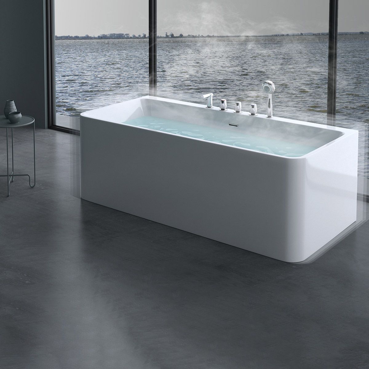 Badewanne EGO 601S, freistehend, 170 oder 180 cm, integrierte Armatur mit verchromtem Finish, thermoaktives Sanitäracryl, Weiß