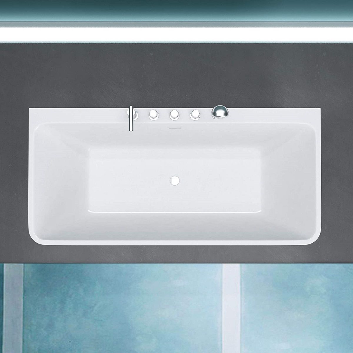 Badewanne EGO 601S, freistehend, 170 oder 180 cm, integrierte Armatur mit verchromtem Finish, thermoaktives Sanitäracryl, Weiß