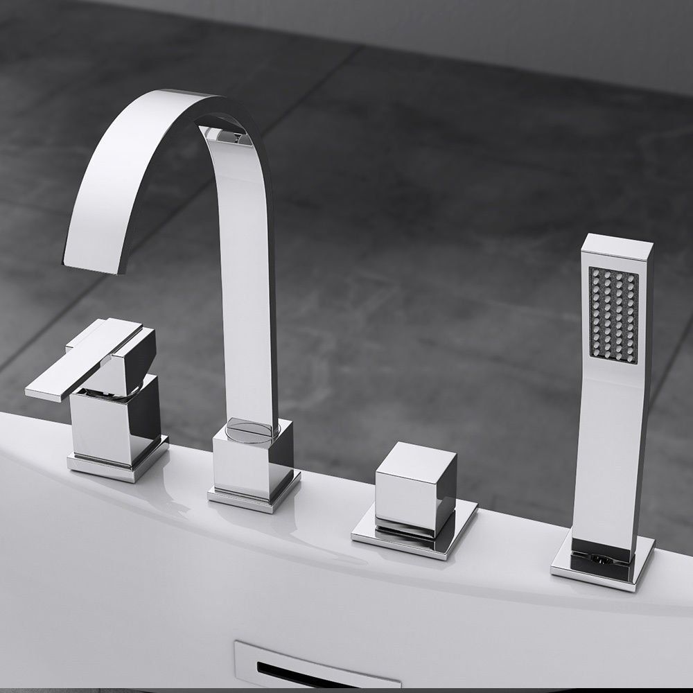 Badewanne EGO 605, freistehend, 170 cm, integrierte Armatur mit verchromtem Finish, thermoaktives Sanitäracryl, Weiß