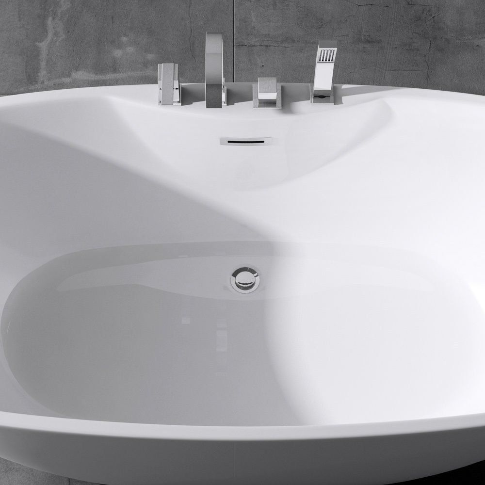 Badewanne EGO 605, freistehend, 170 cm, integrierte Armatur mit verchromtem Finish, thermoaktives Sanitäracryl, Weiß