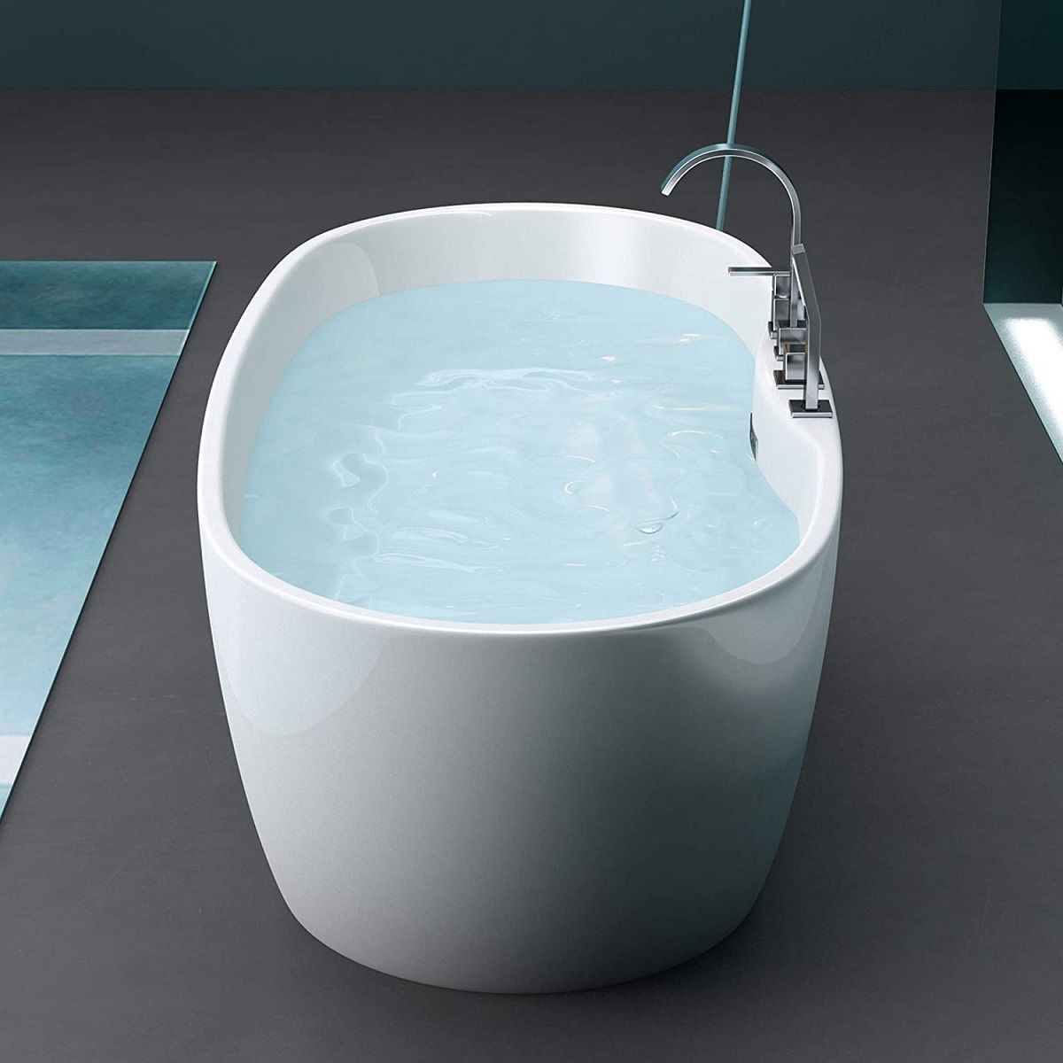 Badewanne EGO 605, freistehend, 170 cm, integrierte Armatur mit verchromtem Finish, thermoaktives Sanitäracryl, Weiß