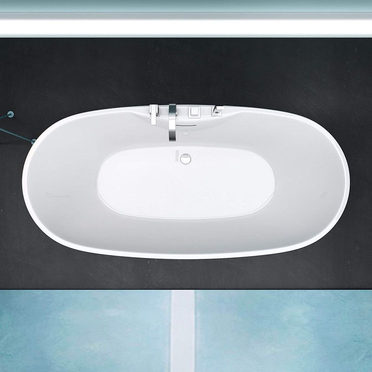 Badewanne EGO 605, freistehend, 170 cm, integrierte Armatur mit verchromtem Finish, thermoaktives Sanitäracryl, Weiß