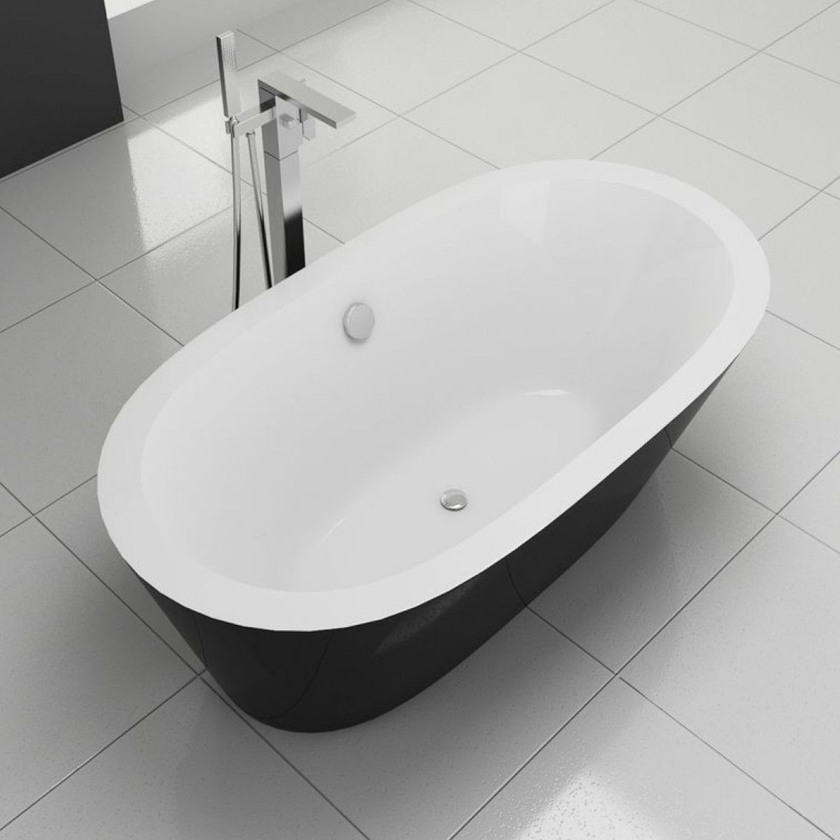 EGO Felix Badewanne, 170 cm, modernes Design, freistehend, Sanitäracryl, schwarz/weiß