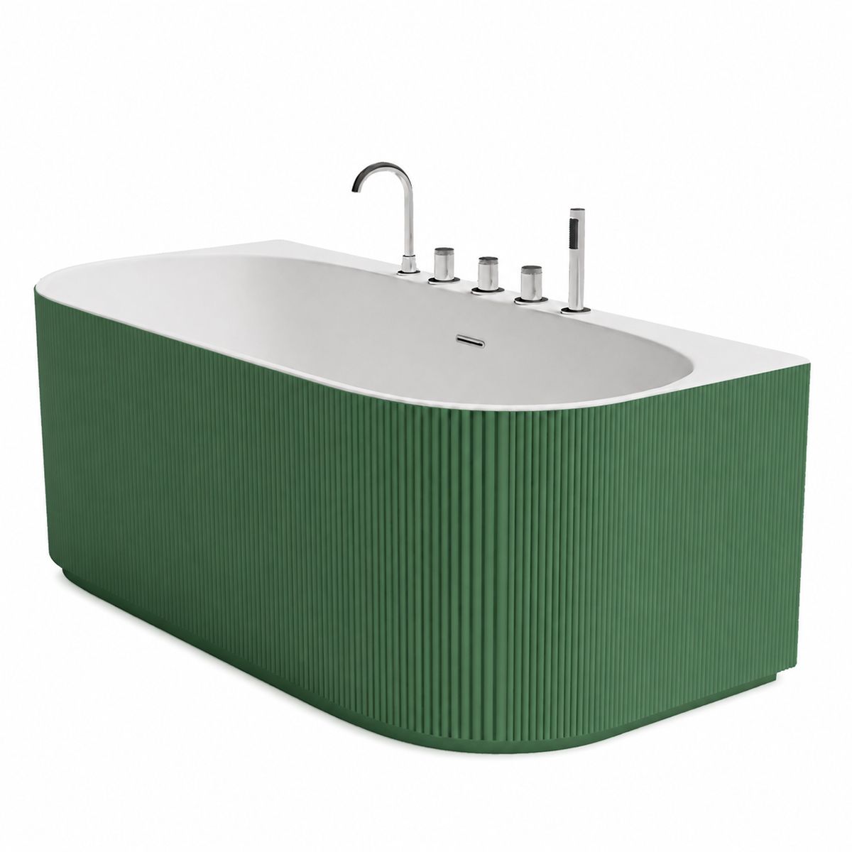 Freistehende Badewanne, 170 x 80 cm, inklusive Armatur und Ventil, außen matt mintgrün und innen glänzend weiß, Acryl, Eden