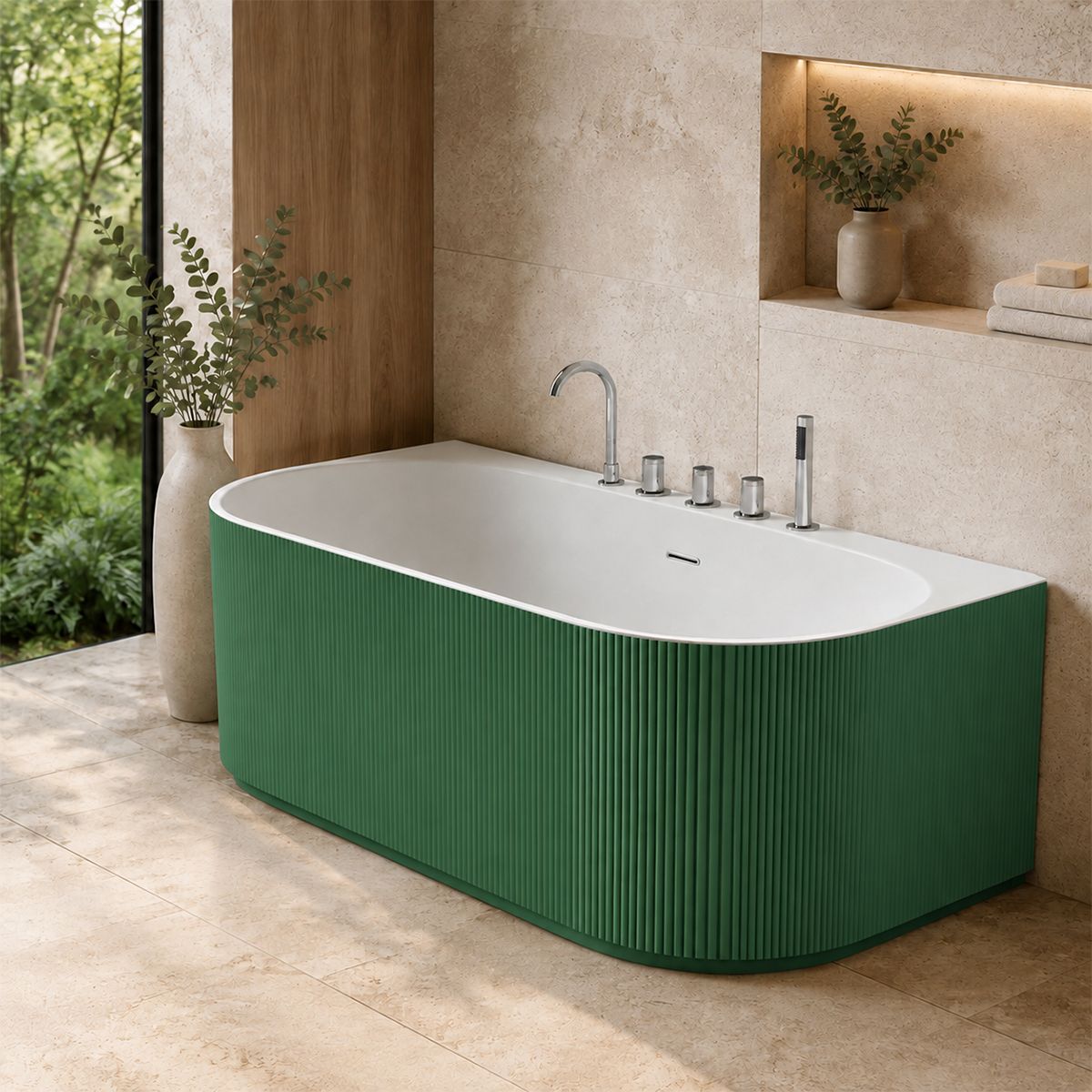 Freistehende Badewanne, 170 x 80 cm, inklusive Armatur und Ventil, außen matt mintgrün und innen glänzend weiß, Acryl, Eden