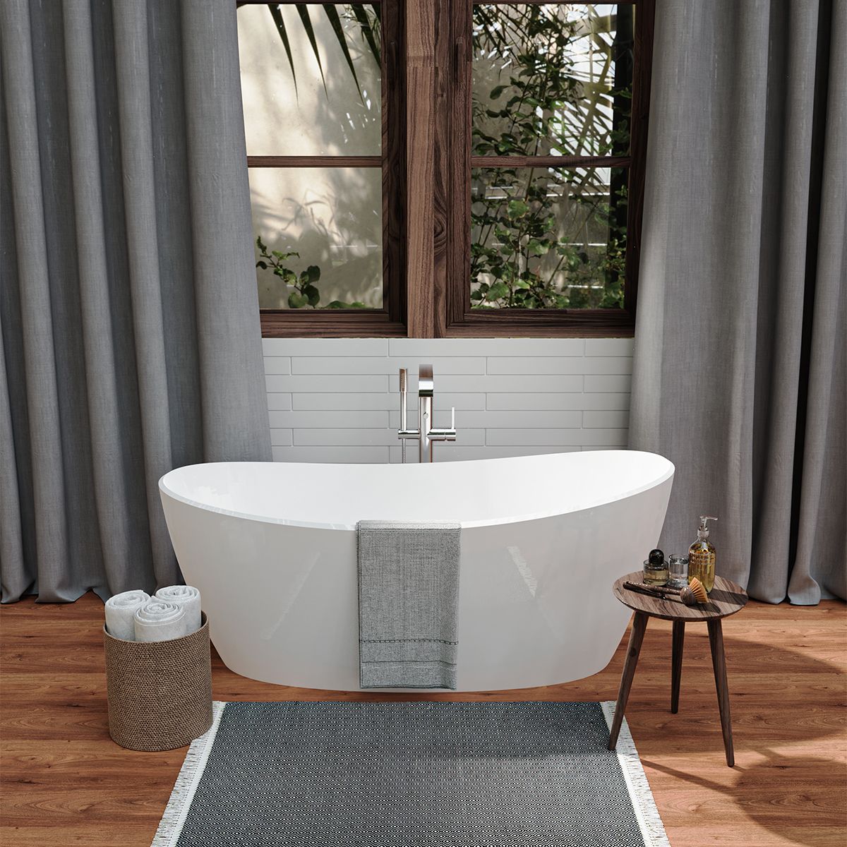 Freistehende Badewanne, Sanitäracryl, glänzend Weiß, 170x75 cm, Wärmedämmung, Ania