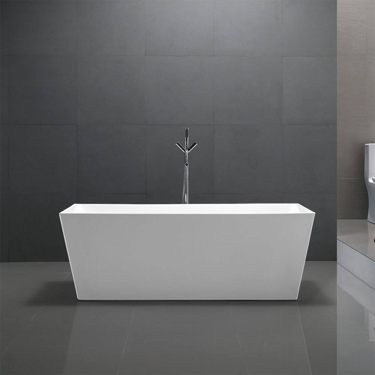 Freistehende Badewanne, Sanitäracryl, glänzend Weiß, 170x75 cm, Wärmedämmung, Cora