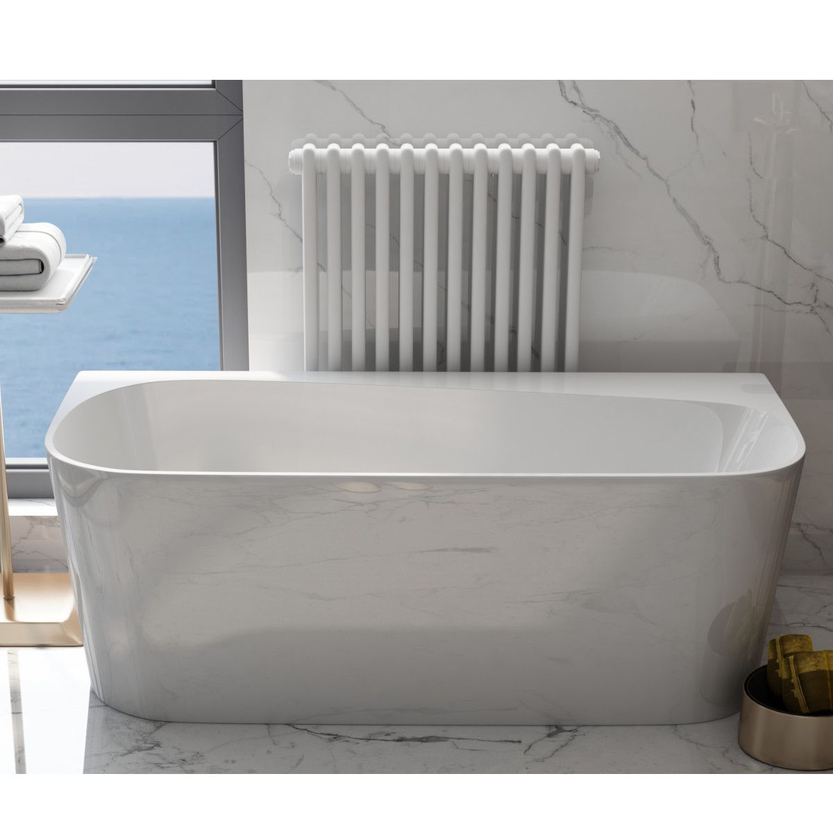 Freistehende Badewanne, Sanitäracryl, glänzend Weiß, 160,170 oder 180 cm, Wärmedämmung, Joe