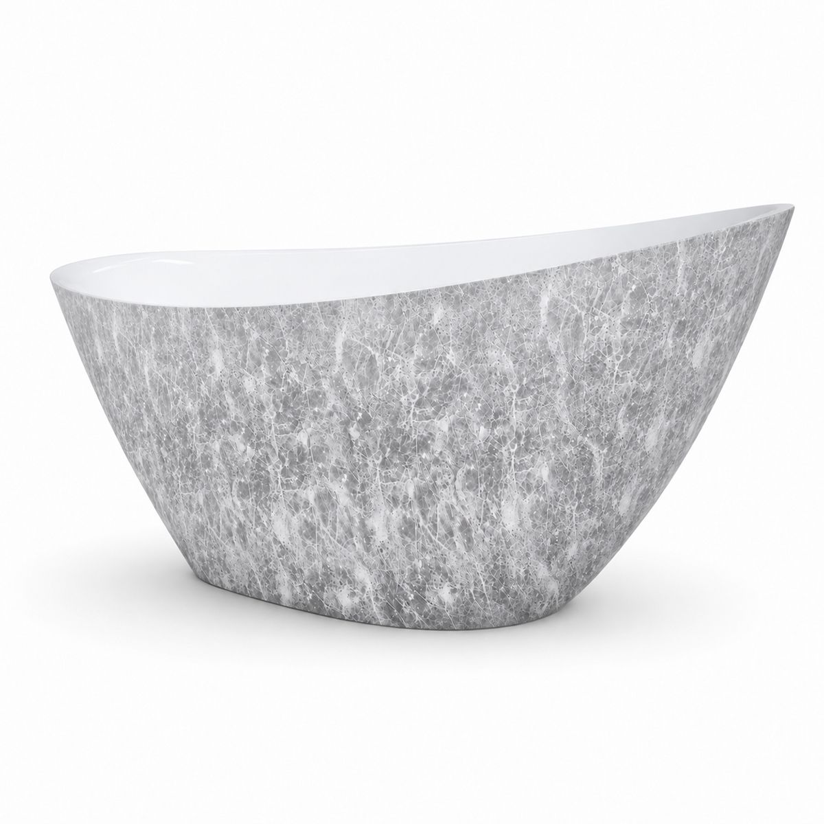 Badewanne Acryl, verchromtem Abfluss, Überlauf, Außen aus Naturstein, außen glänzend weiß innen, 160x80 cm, Cairo