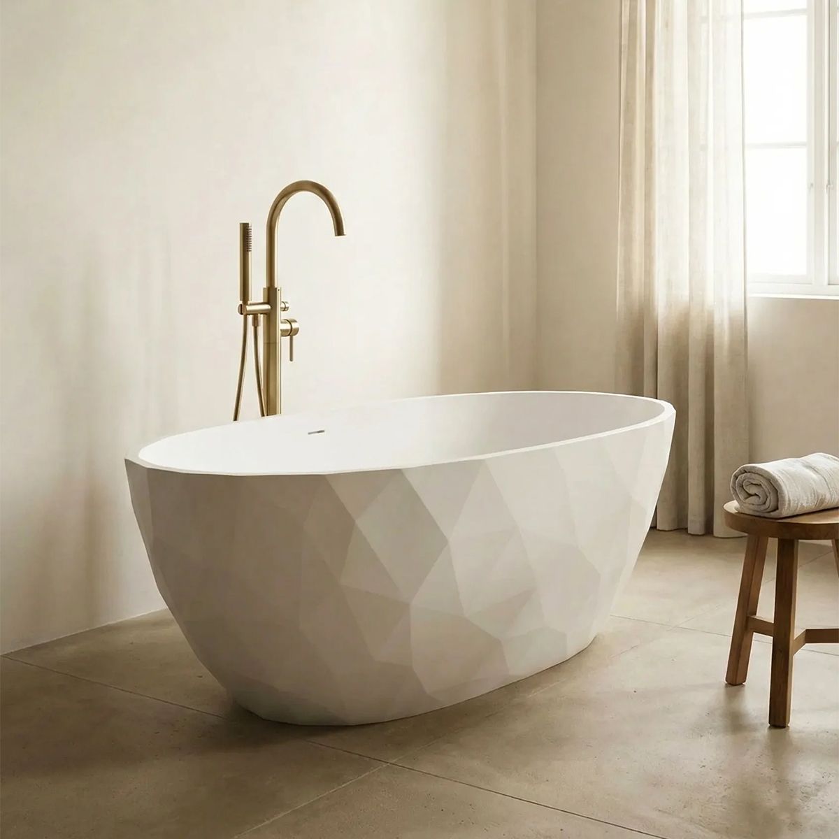 Freistehende Badewanne  Acryl, verchromtem Abfluss und Überlauf, außen glänzend weiß, innen matt weiß, 170 x 80 cm, Valencia