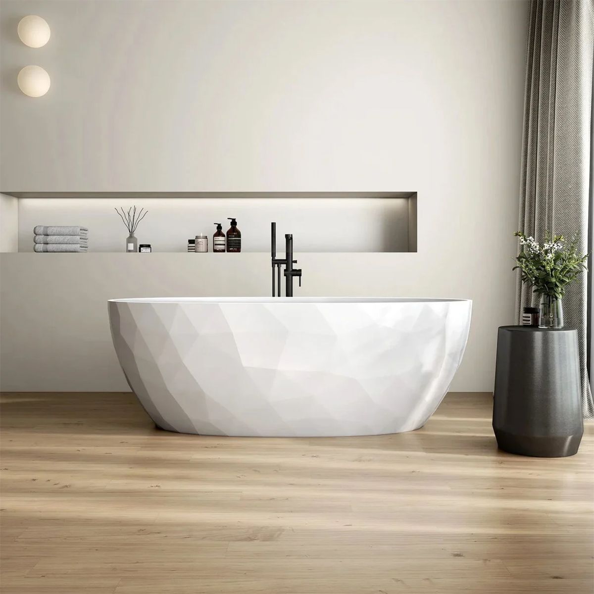 Freistehende Badewanne  Acryl, verchromtem Abfluss und Überlauf, außen glänzend weiß, innen matt weiß, 170 x 80 cm, Valencia