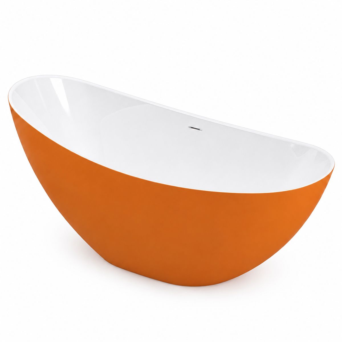 Freistehende Badewanne Acryl, inklusive verchromtem Überlaufventil, außen Orange Matt, innen Weiß Hochglanz, 160 x 80 cm, Cairo