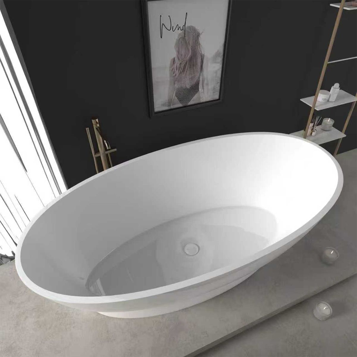 Badewanne, freistehend, Mineralverbund, Ablauf in Weiß inklusive, glänzend Weiß, 160x83 cm, Edena