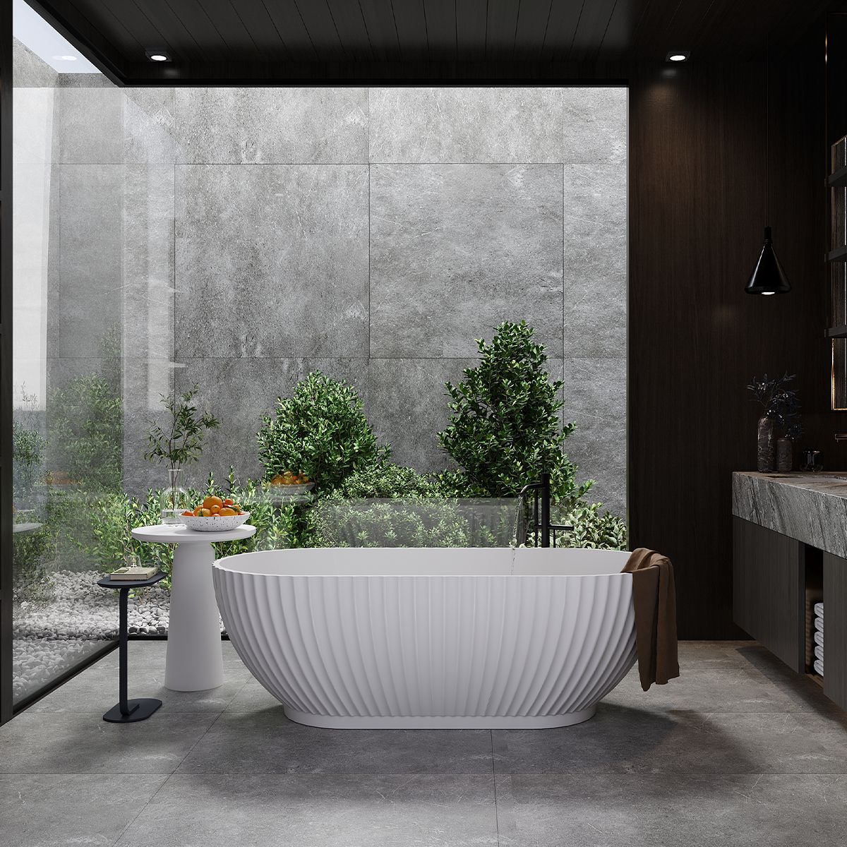 Badewanne, freistehend, Mineralverbund, Ablauf in Weiß inklusive, glänzend Weiß, 170x80 cm, Bali