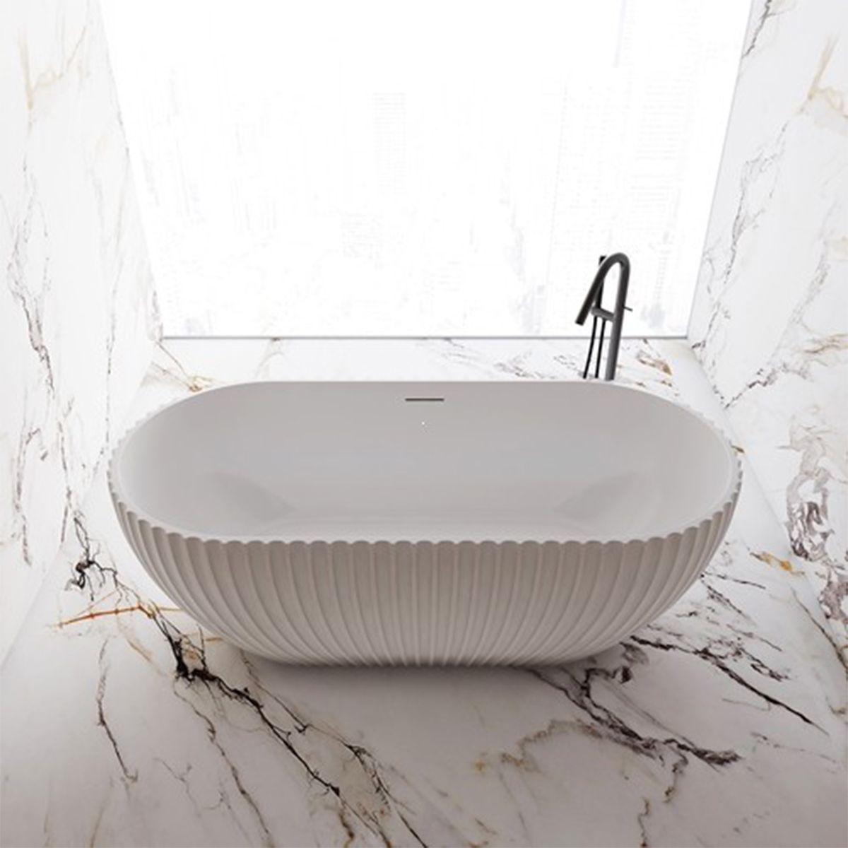 Badewanne, freistehend, Mineralverbund, Ablauf in Weiß inklusive, glänzend Weiß, 170x80 cm, Bali
