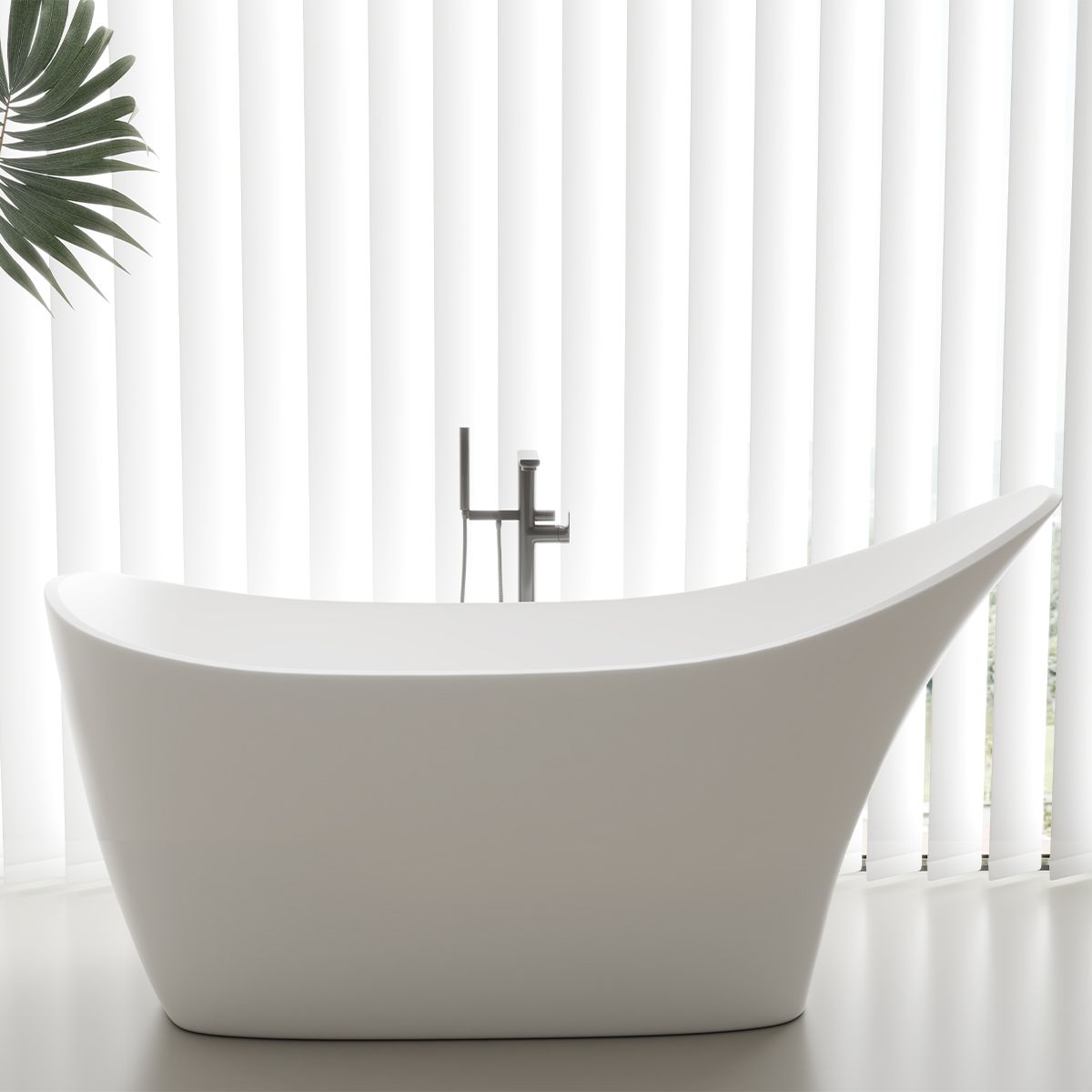 Freistehende Badewanne, Mineralkomposit, inklusive weißem Ventil, glänzend Weiß, 172x74 cm, Evelin