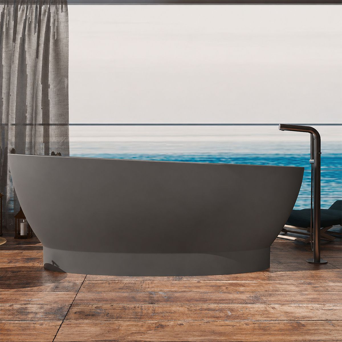 Badewanne, freistehend, Mineralverbund, Ablauf inklusive, Matte Anthracite, 160x83 cm, Edena