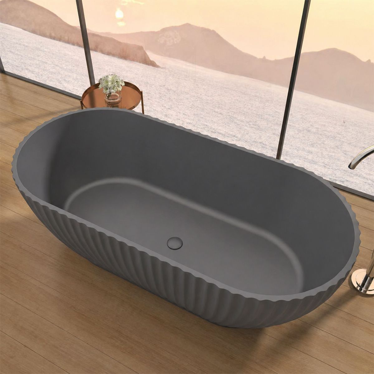 Badewanne, freistehend, Mineralverbund, Ablauf inklusive, Matte Anthracite, 170x80 cm, Bali