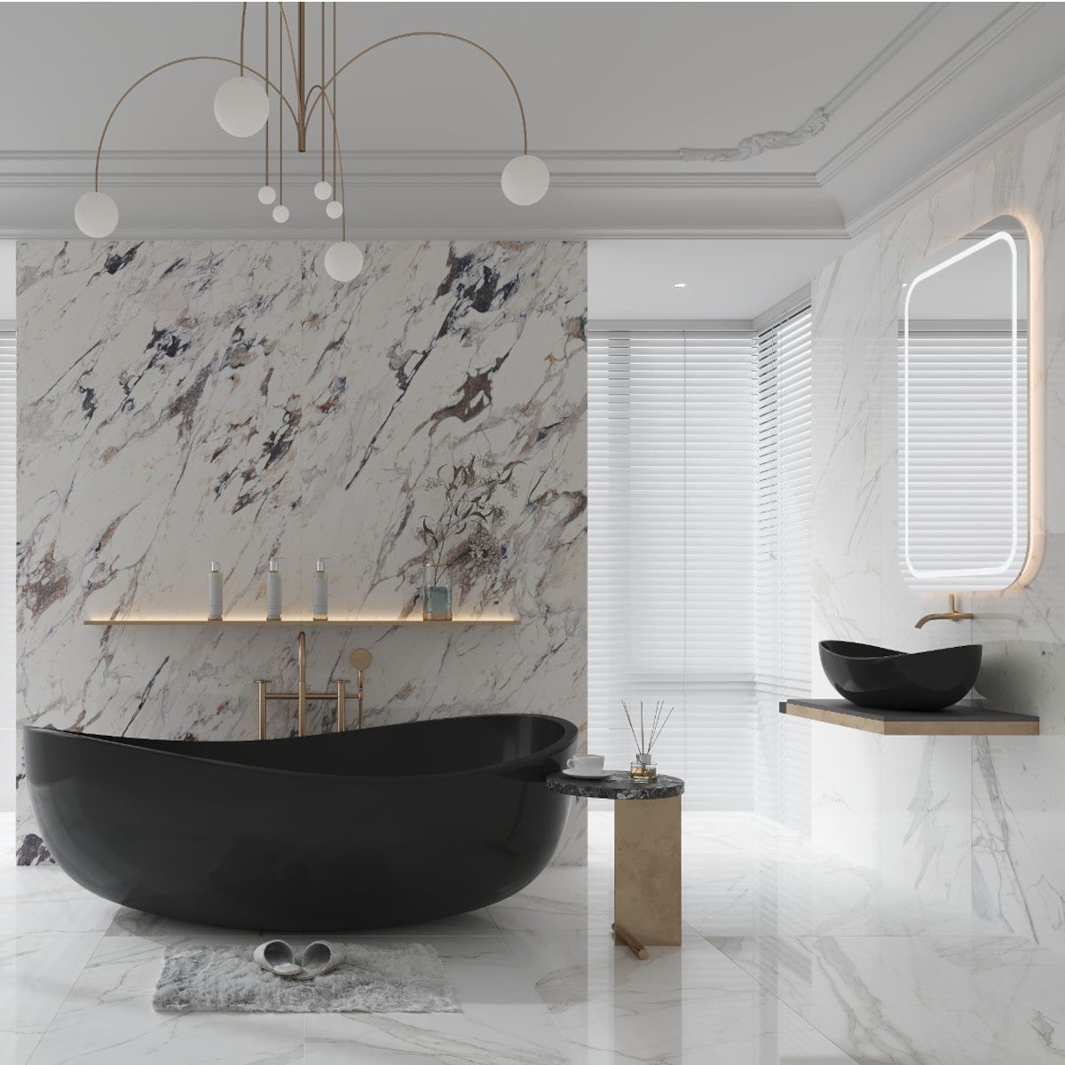 Freistehende Badewanne, Mineralkomposit, inklusive schwarzem Ablaufventil, Mattschwarz, 180x109 cm, Lirio