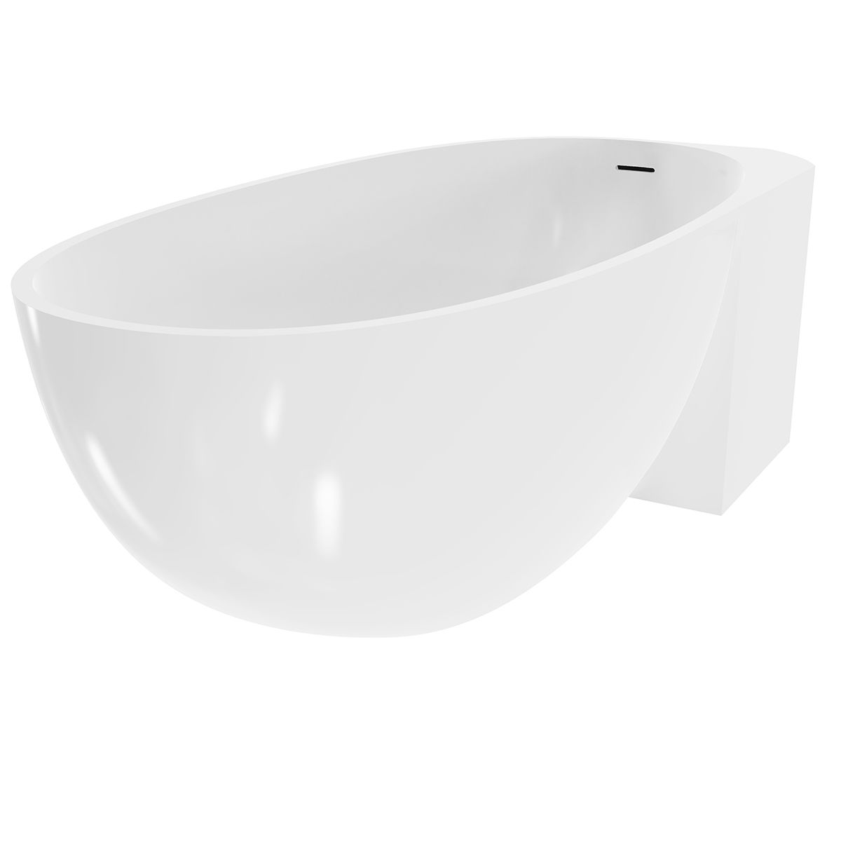 Freistehende Badewanne, Eckmontage, Mineralkomposit, inklusive weißem Ventil, glänzend Weiß, 160x78 cm, Fifi