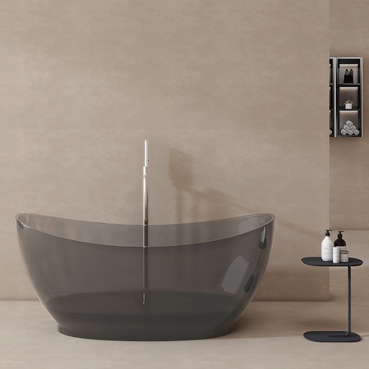 Freistehende Badewanne, Cristalmood, inklusive verchromter Abluftventil, Farbe: Rauchgrau, transparent, 170 x 80 cm, Selora