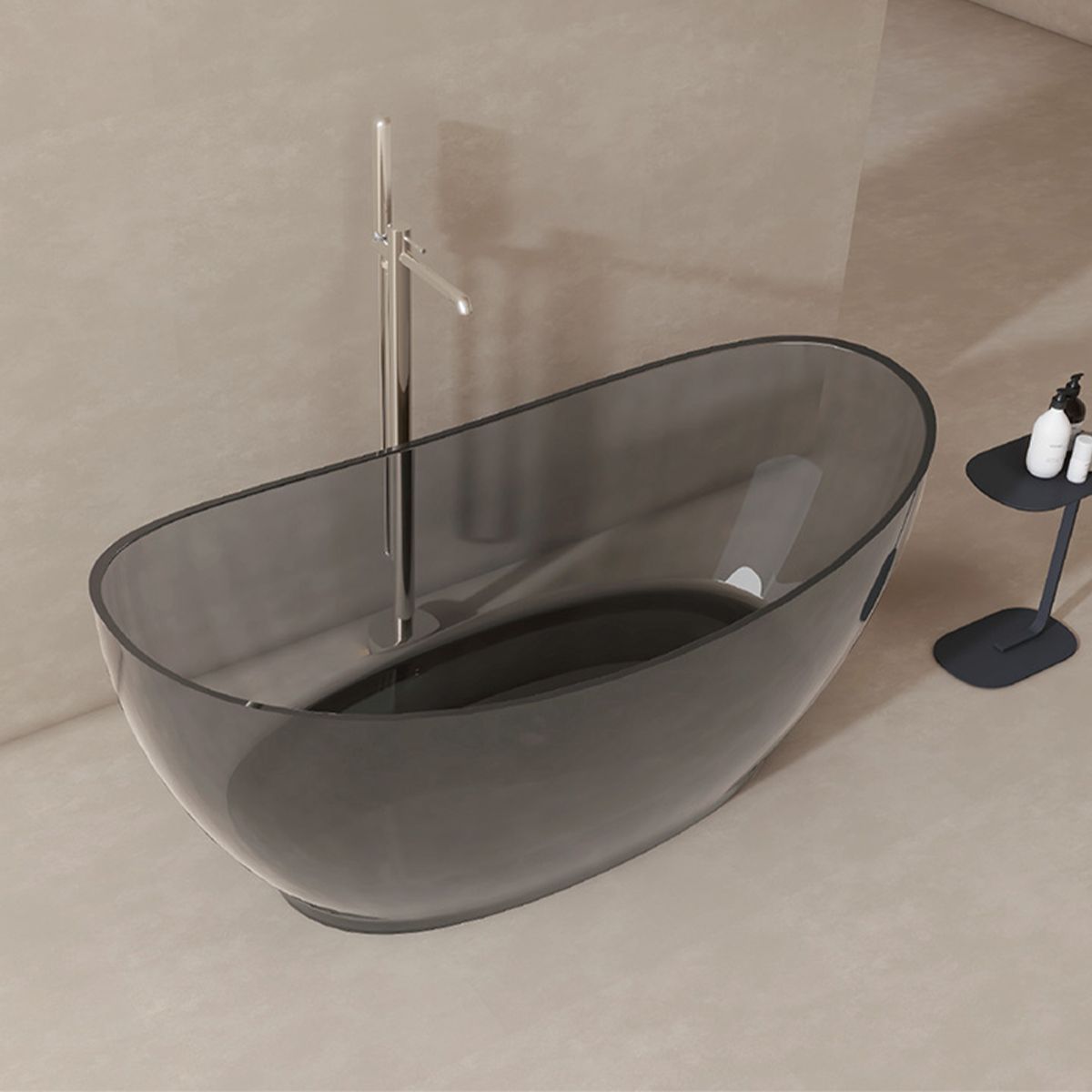 Freistehende Badewanne, Cristalmood, inklusive verchromter Abluftventil, Farbe: Rauchgrau, transparent, 170 x 80 cm, Selora
