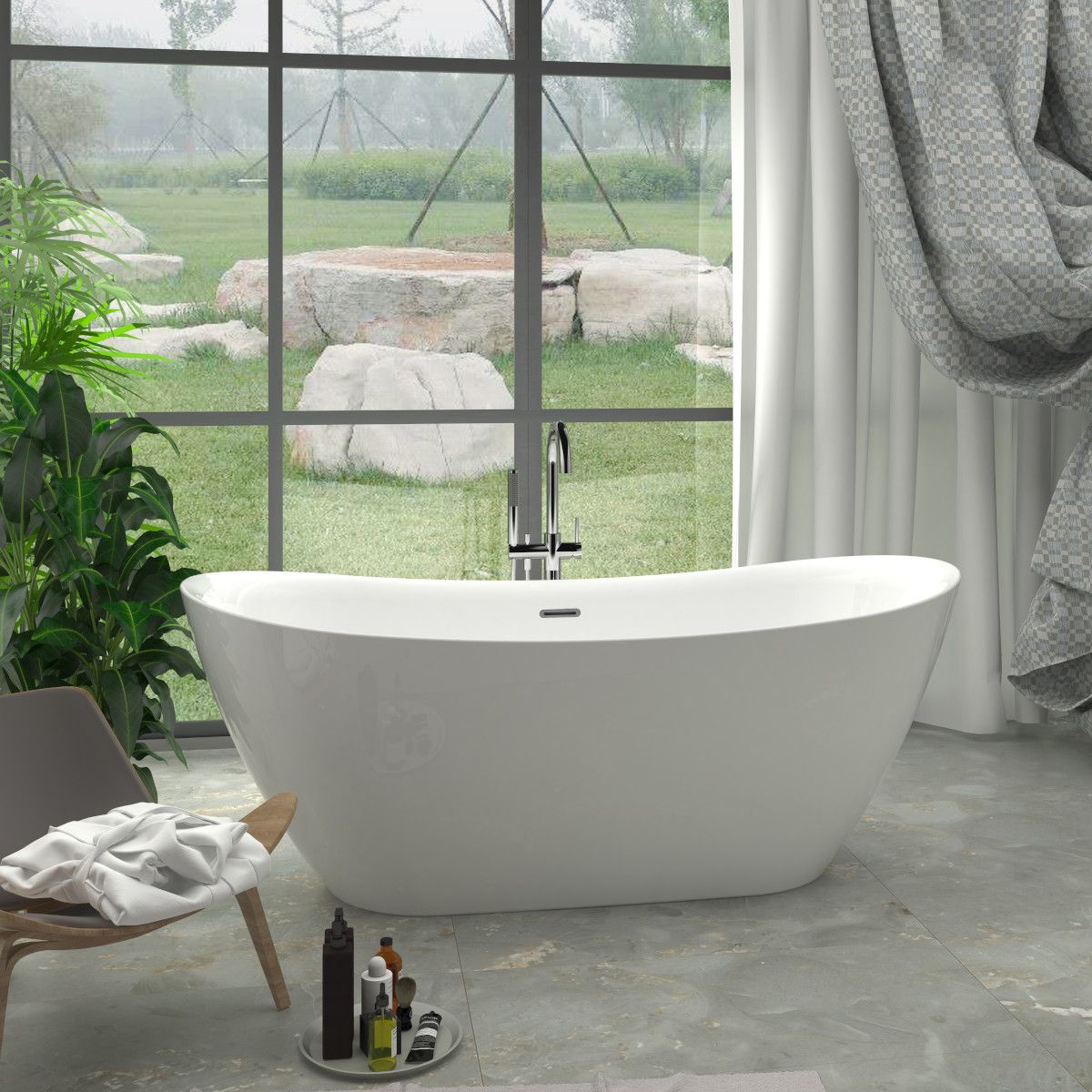 Badewanne Kevin, Sanitäracryl, glänzend Weiß, 150, 160, 170 cm, Wärmedämmung, freistehend