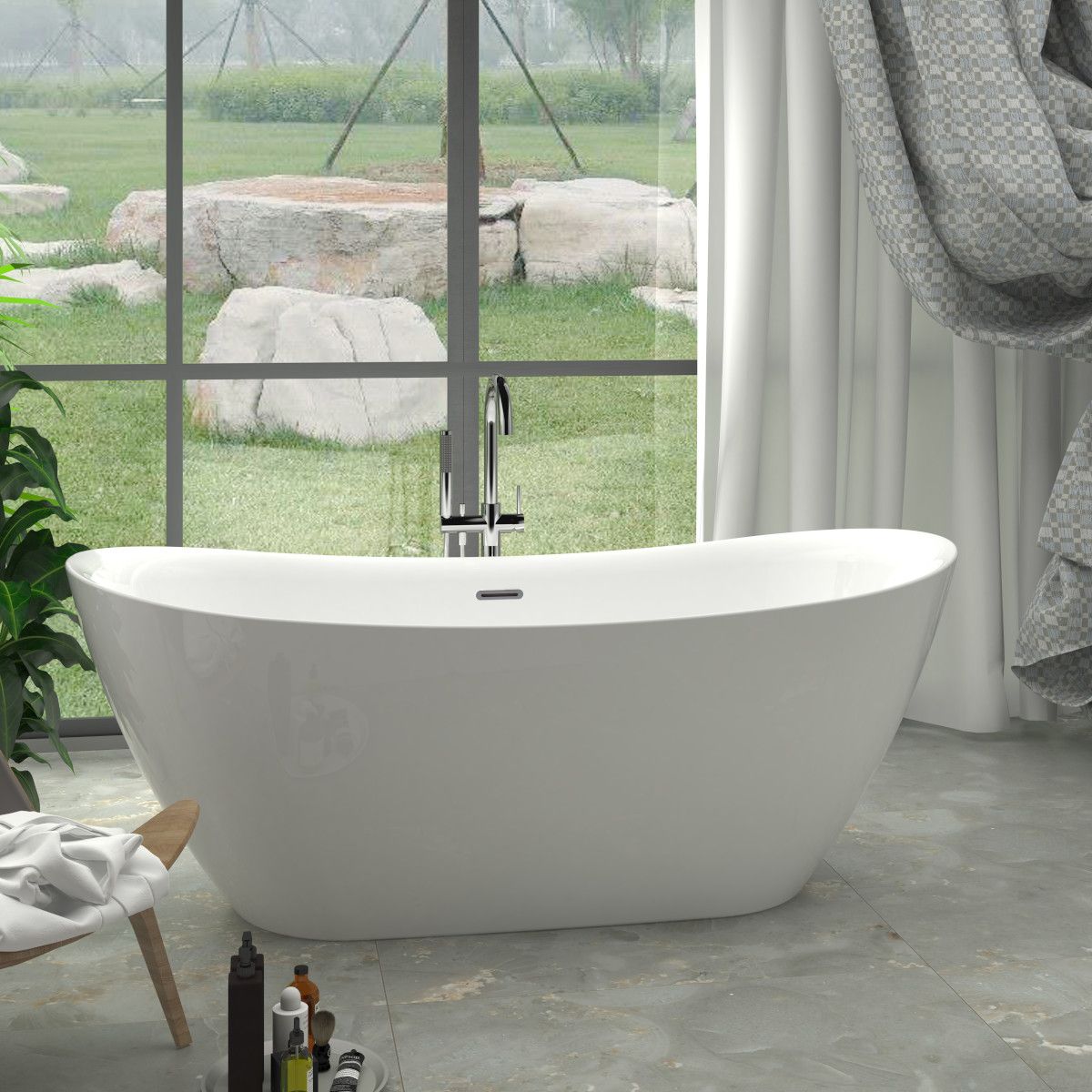 Badewanne Kevin, Sanitäracryl, glänzend Weiß, 150, 160, 170 cm, Wärmedämmung, freistehend