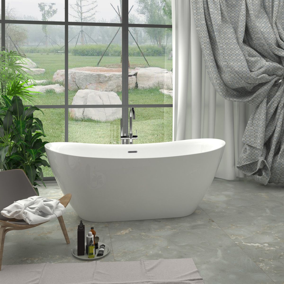Badewanne Kevin, Sanitäracryl, glänzend Weiß, 150, 160, 170 cm, Wärmedämmung, freistehend