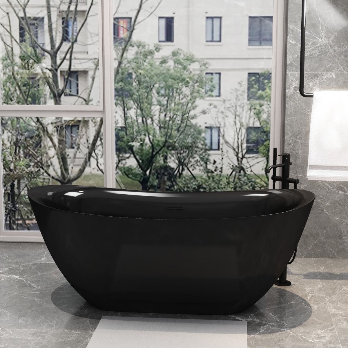 Badewanne Kevin, Sanitäracryl, glänzend Schwarz, 160 oder 170 cm, Wärmedämmung, freistehend