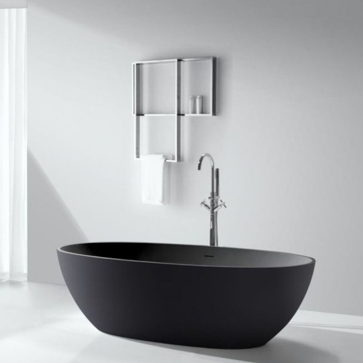 Badewanne Lulu, Coroian-Verbundstoff, Mattschwarz, 170 oder 180 cm, Wärmedämmung, freistehend