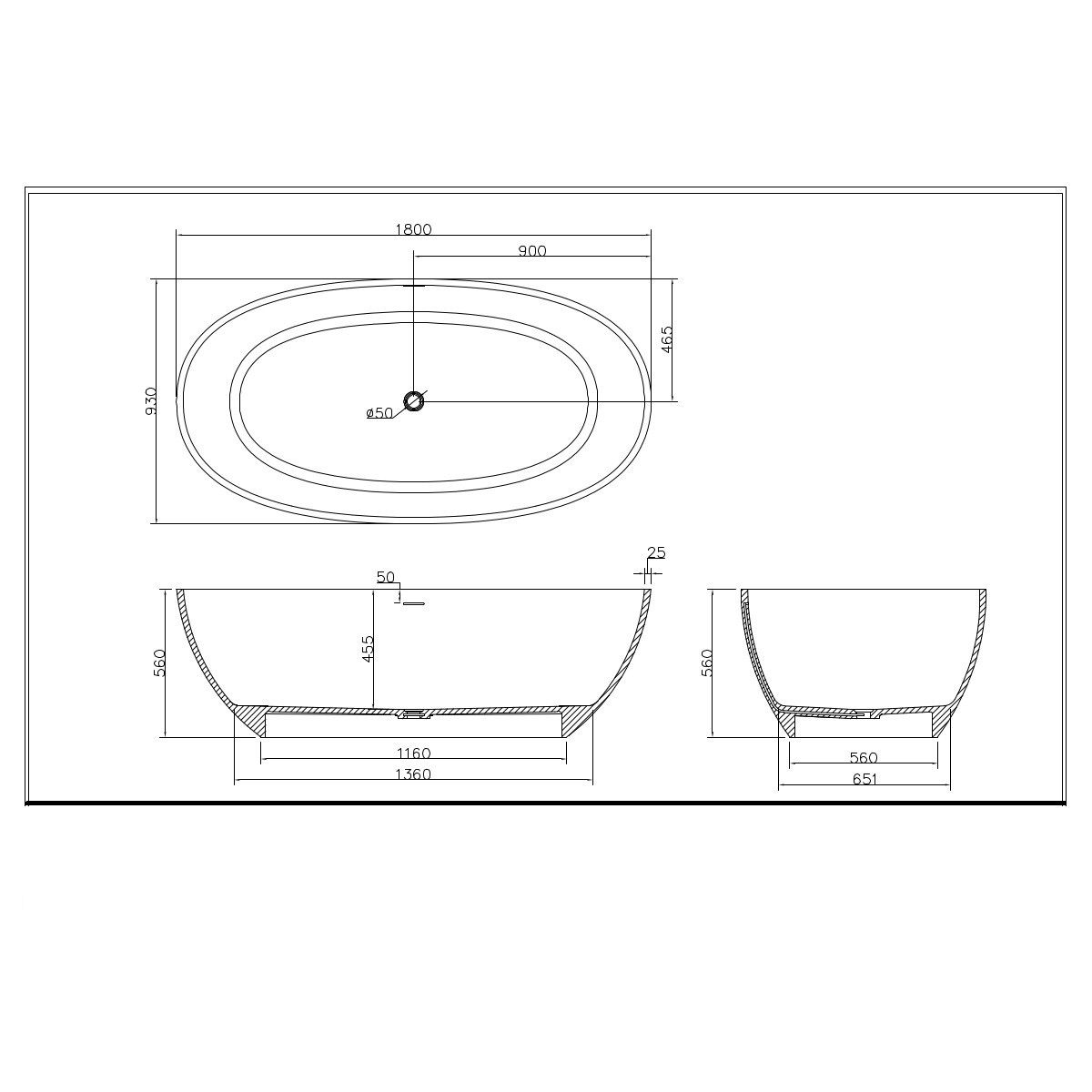 Badewanne Lulu, Coroian-Verbundstoff, Mattschwarz, 170 oder 180 cm, Wärmedämmung, freistehend