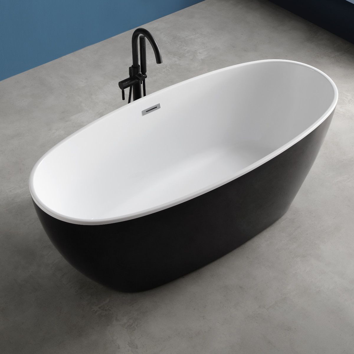 Badewanne Zinon, Sanitäracryl, glänzend Weiß innen, glänzend Schwarz außen, 160 oder 170 cm, Wärmedämmung, freistehend