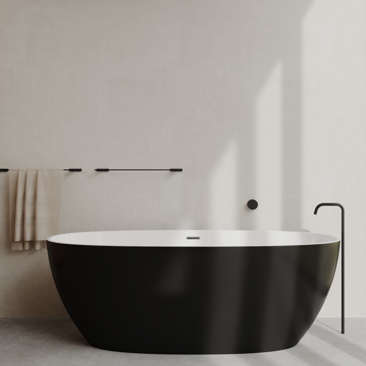 Badewanne Zinon, Sanitäracryl, glänzend Weiß innen, glänzend Schwarz außen, 160 oder 170 cm, Wärmedämmung, freistehend