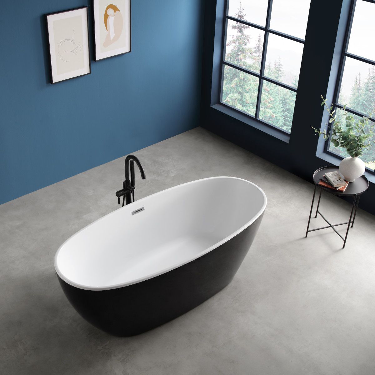 Badewanne Zinon, Sanitäracryl, glänzend Weiß innen, glänzend Schwarz außen, 160 oder 170 cm, Wärmedämmung, freistehend