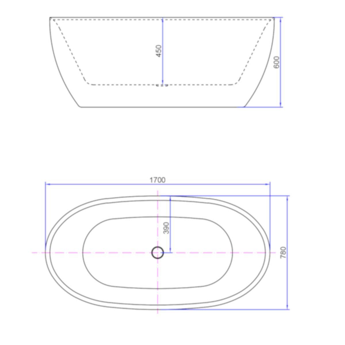 Freistehende Badewanne EGO Haiti, 170x78 cm, Sanitäracryl, glänzend Weiß, minimalistisches Design