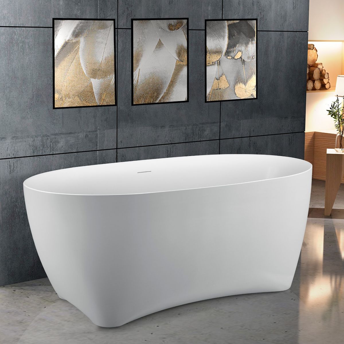 Freistehende Badewanne EGO Haiti, 170x78 cm, Sanitäracryl, glänzend Weiß, minimalistisches Design