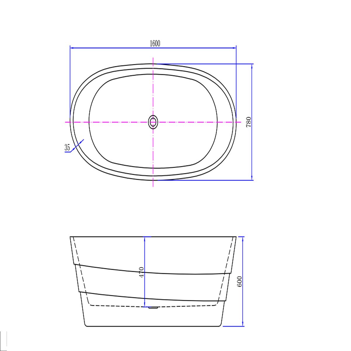 Freistehende Badewanne EGO Saona, 160x78 cm, Sanitäracryl, glänzend Weiß, exklusives Design