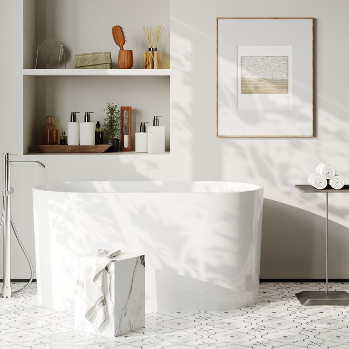 Japanische Badewanne, Sanitäracryl, glänzend Weiß, 130x70 cm, Wärmedämmung, freistehend, Tokyo