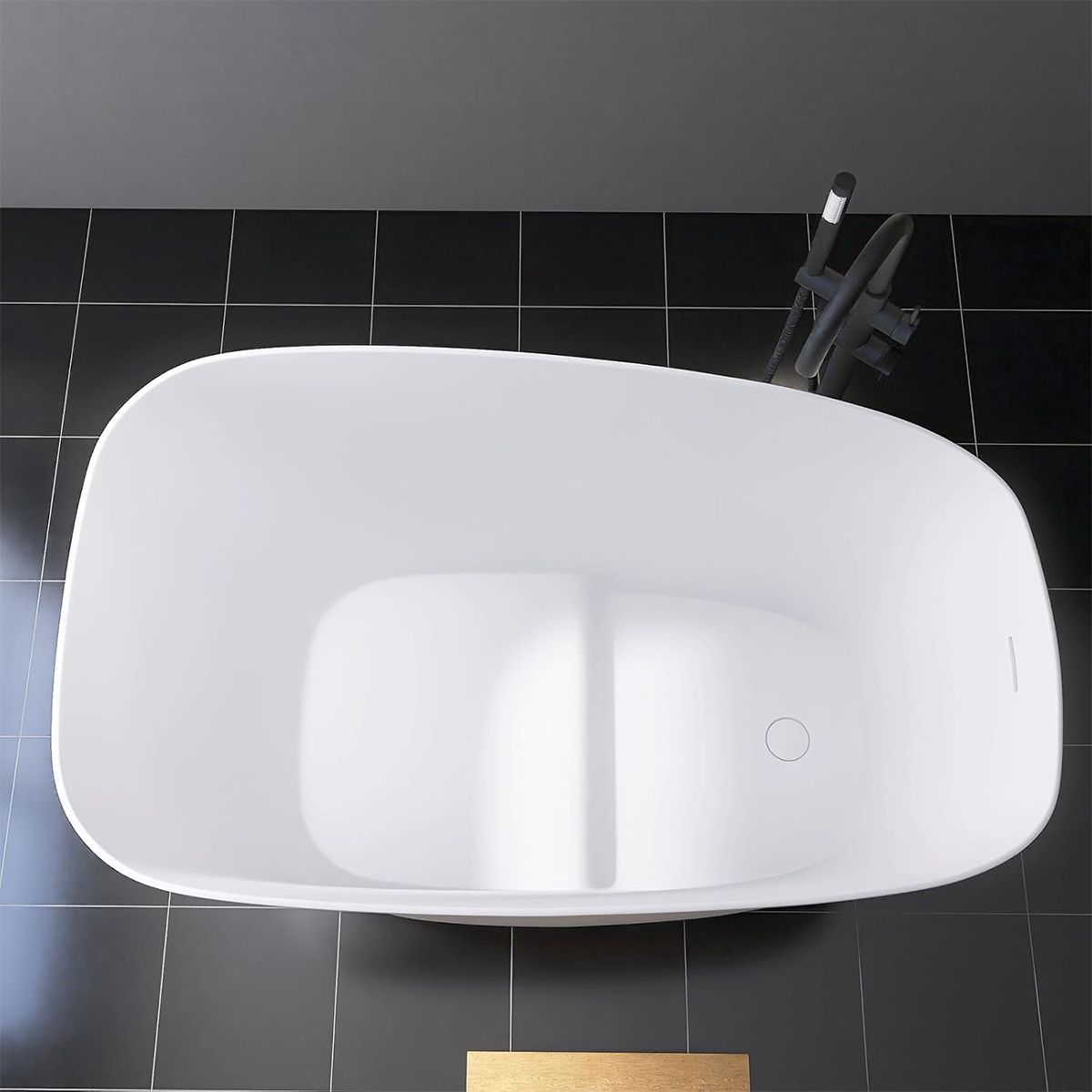 Japanische Badewanne, Mineralverbund, glänzend Weiß, 120x58 cm, Wärmeisolierung, weißes Ablauf inklusive, Freistehend, Sakura