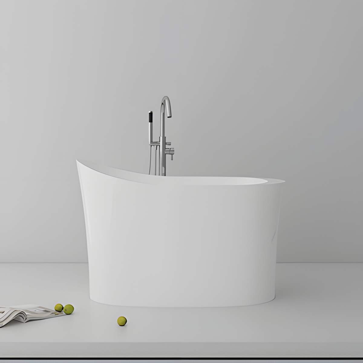 Japanische Badewanne, freistehend, Acryl, inklusive verchromter Abflussarmatur, Farbe: Hochglanzweiß, 120 x 80 cm, Nubia