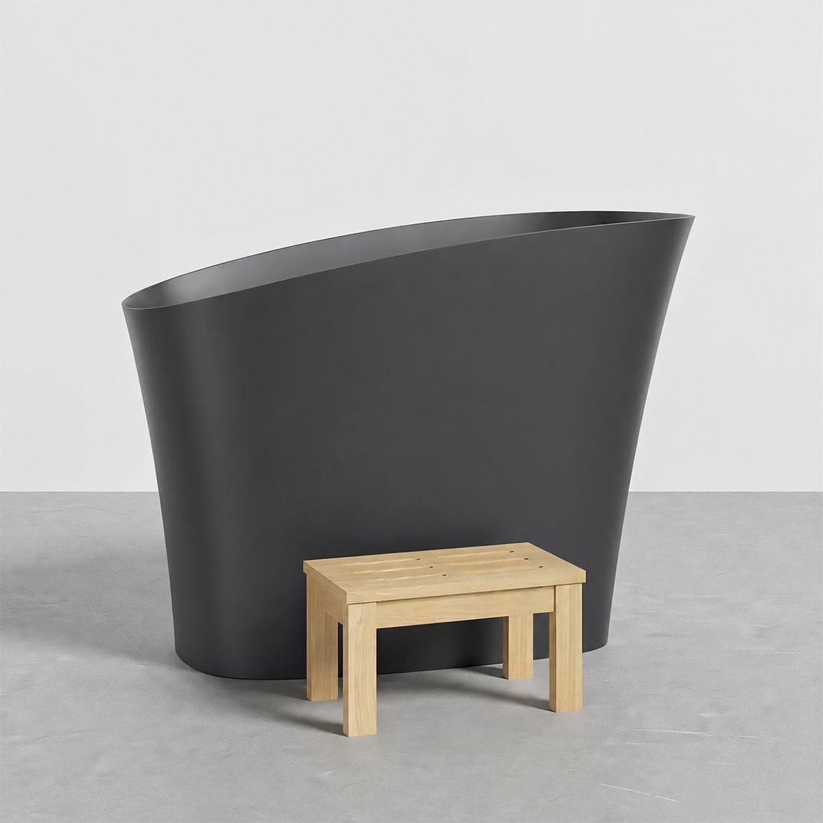 Japanische Badewanne, Mineralverbund, MatteAnthracite, 120x58 cm, Wärmeisolierung, Abfluss inklusive, Freistehend, Sakura