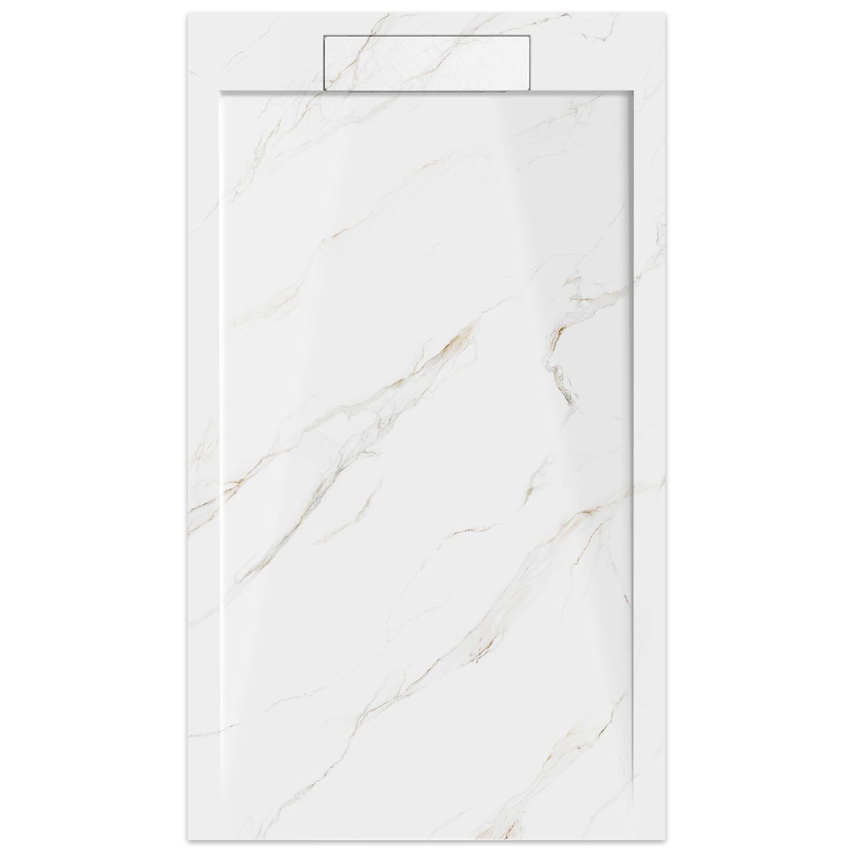 Duschwanne, Weiß Calacatta, matte Marmor-Oberfläche, Mineralkomposit, Maße 100-160x70-90 cm, zuschneidbar, Antonio