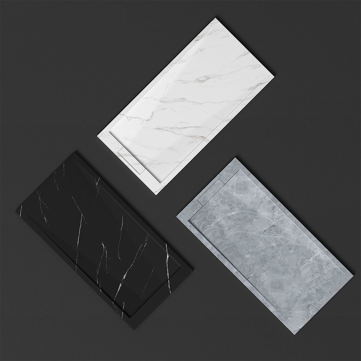 Duschwanne, Weiß Calacatta, matte Marmor-Oberfläche, Mineralkomposit, Maße 100-160x70-90 cm, zuschneidbar, Antonio