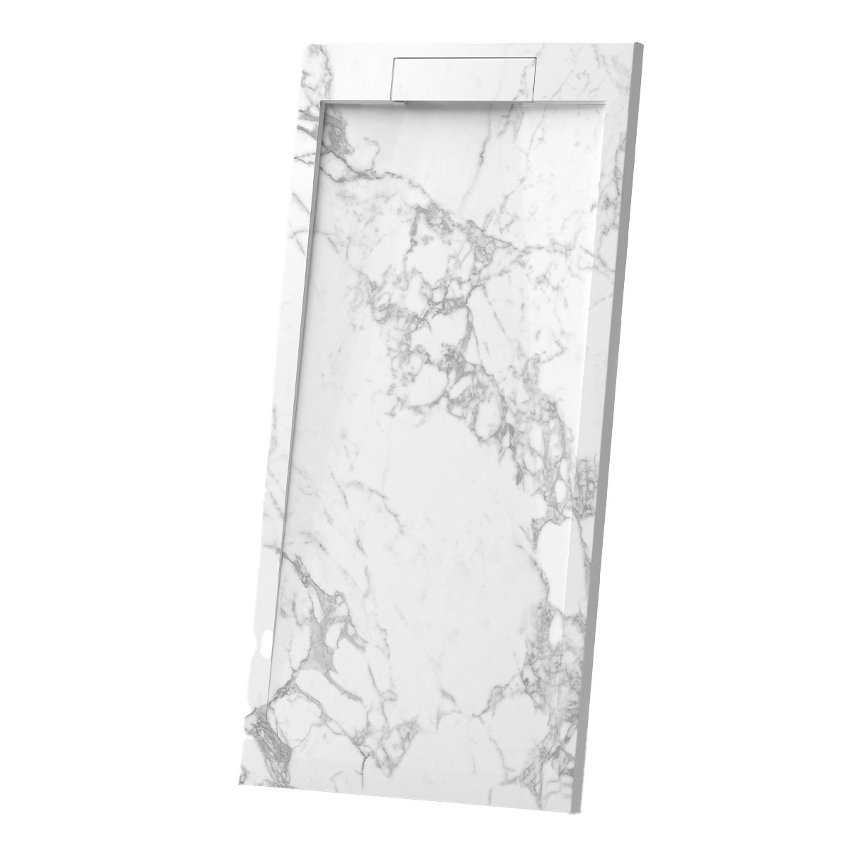 Duschwanne, Weiß B-Ware, Ausführung Carrara Arabescato, Verbundwerkstoff, Höhe 2,5 cm, Maße 140x90 cm, zuschneidbar, Antonio