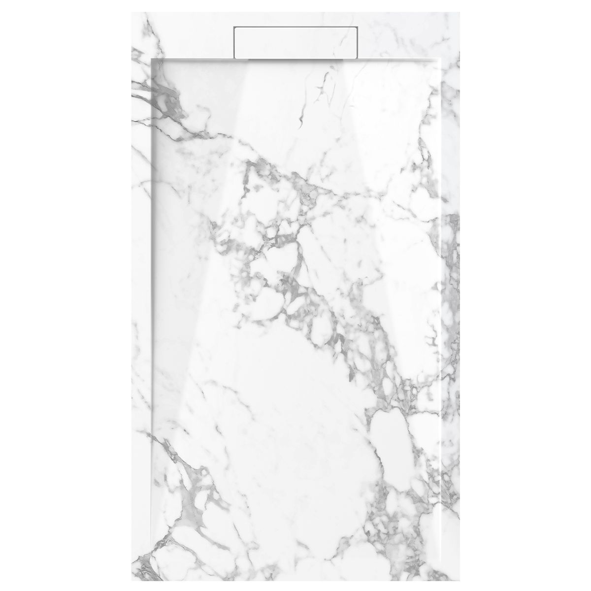 Duschwanne, Weiß, Carrara Arabescato Finish, Mineralkomposit, Höhe 2,5 cm, Maße 100-160x80-90 cm, zuschneidbar, Antonio