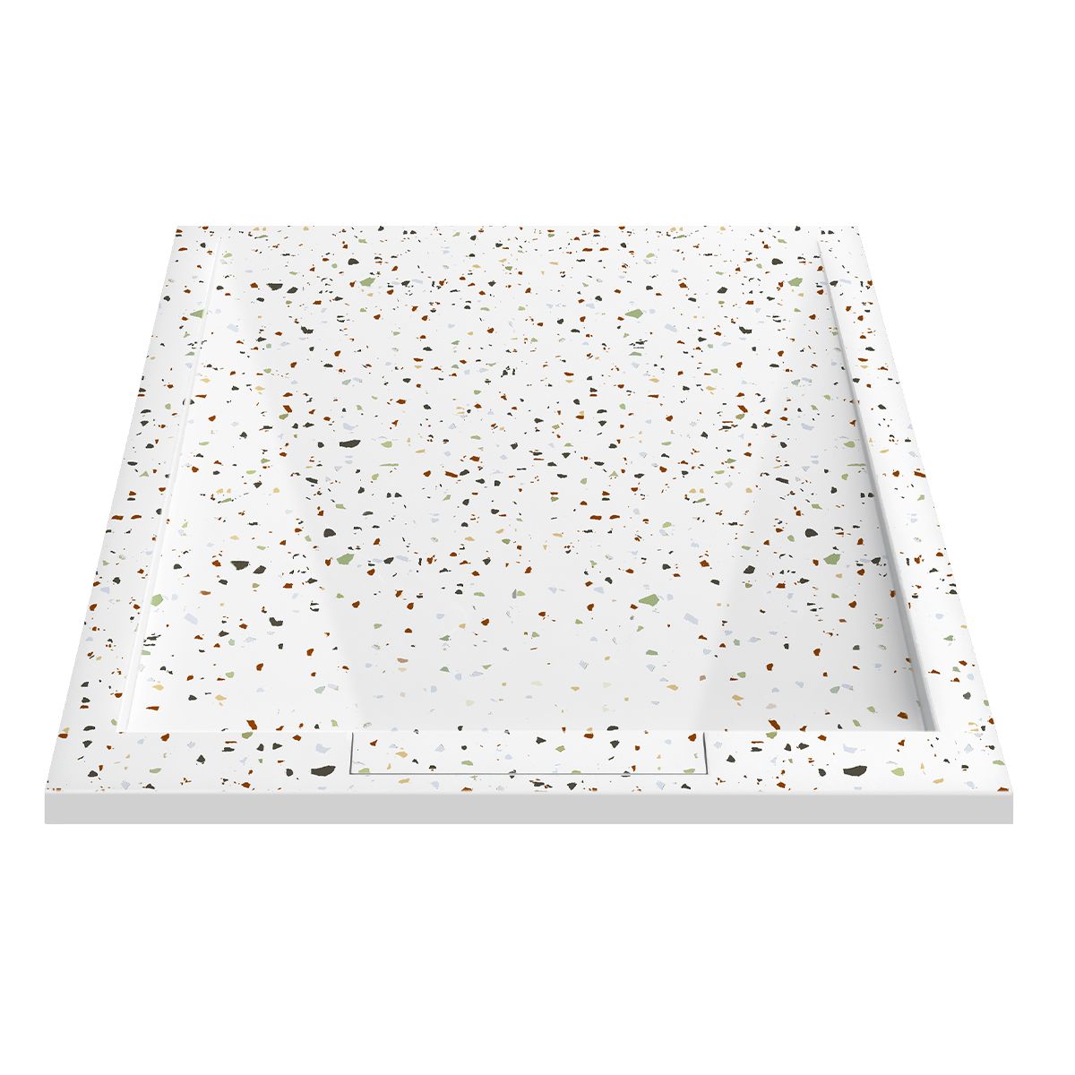 Duschwanne, Weiß, Terrazzo Finish, Mineralkomposit, Höhe 2,5 cm, Maße 100-120x80-90 cm, zuschneidbar, Antonio