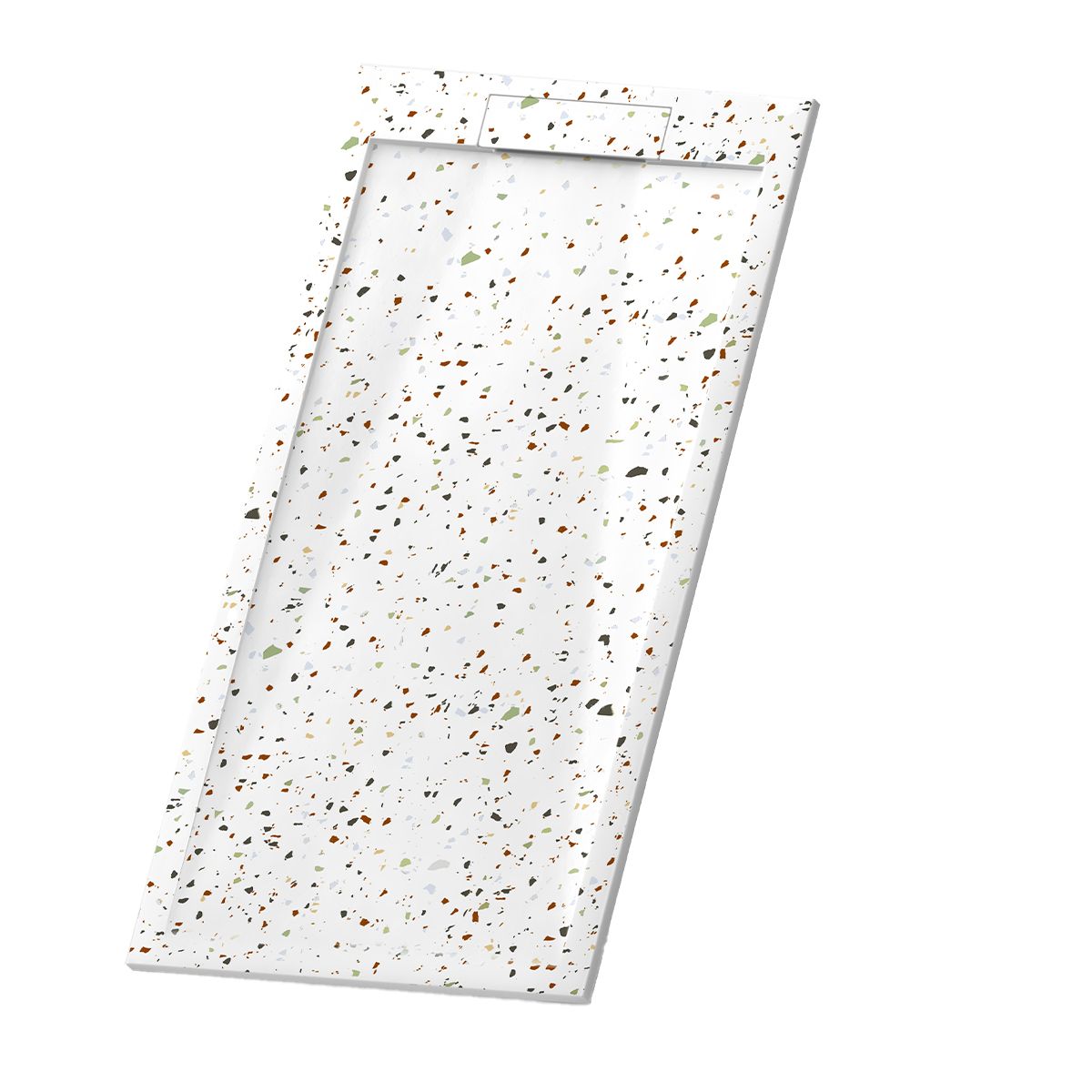 Duschwanne, Weiß, Terrazzo Finish, Mineralkomposit, Höhe 2,5 cm, Maße 100-120x80-90 cm, zuschneidbar, Antonio