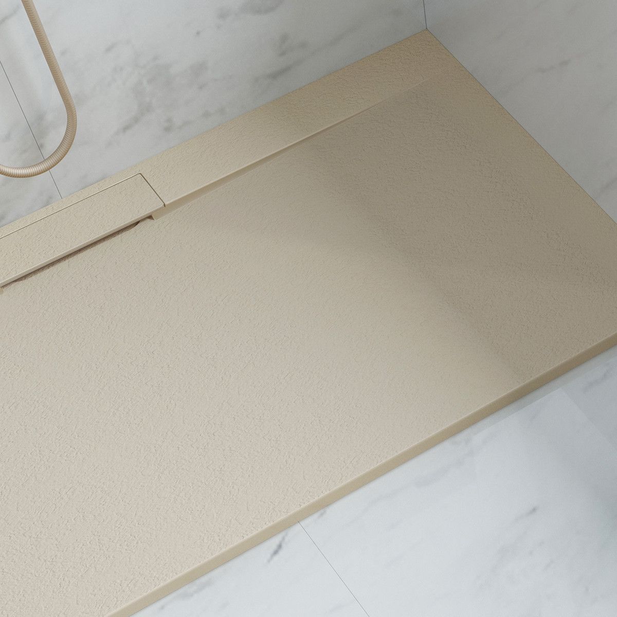 Duschwanne, Mineralkomposit, 100,120 x 80 cm, Höhe 2,5 cm, verdeckter Ablauf, zuschneidbar, Creme, Santiago