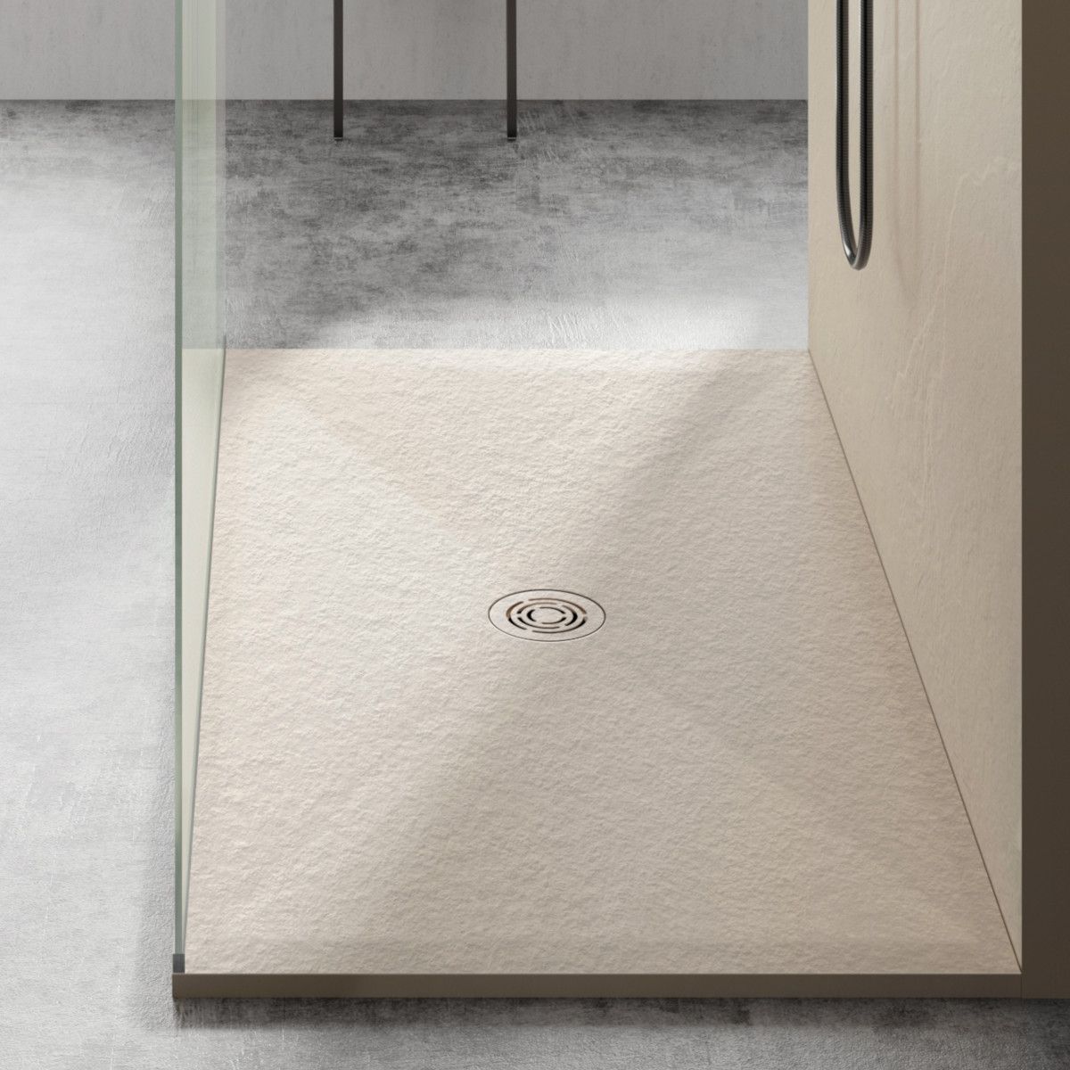 Duschwanne, Mineralkomposit, 120x80 cm, Höhe 2,5 cm, Creme, zuschneidbar, Alvaro